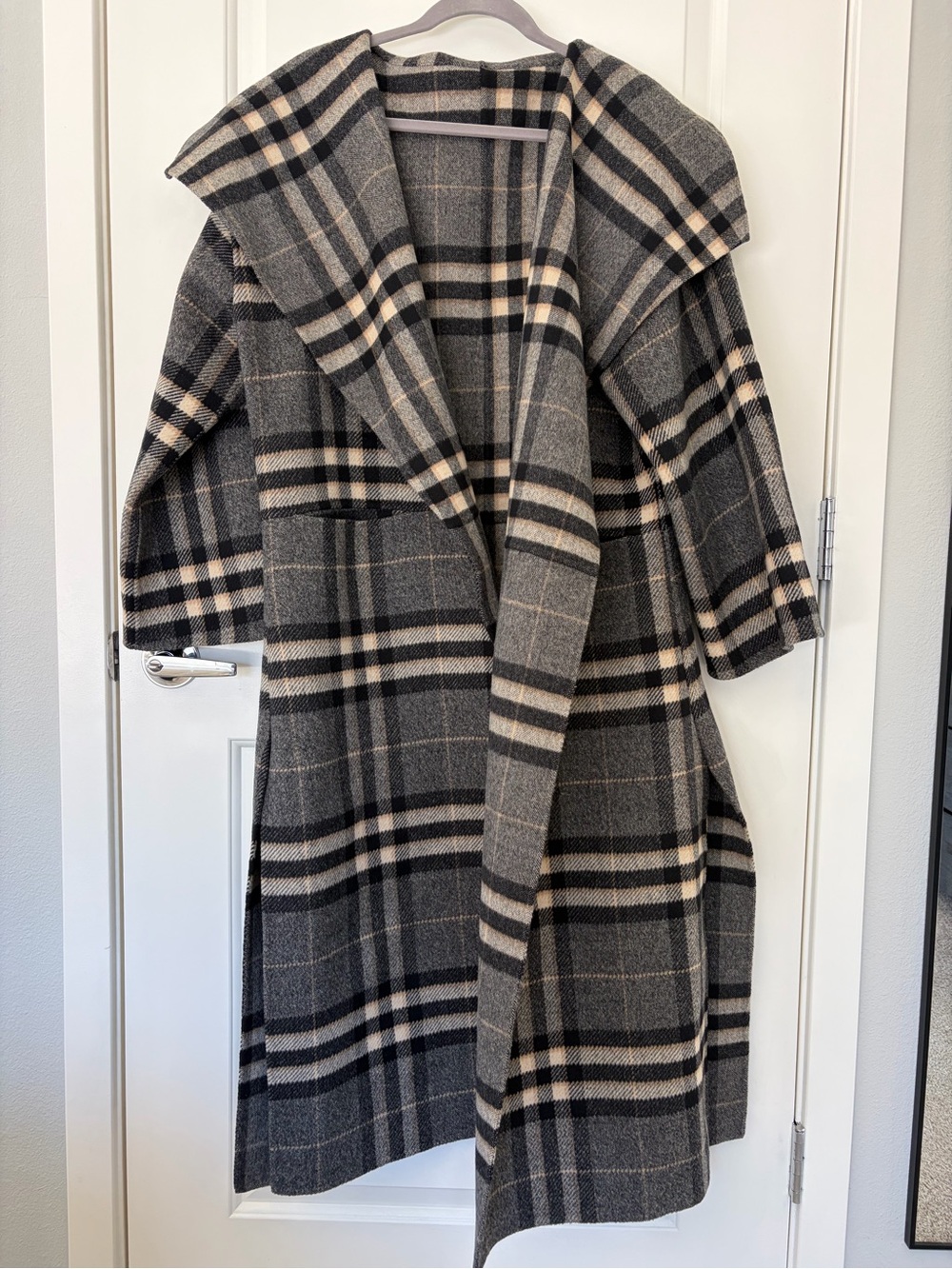 Toteme Gray Plaid Wool Wrap Coat